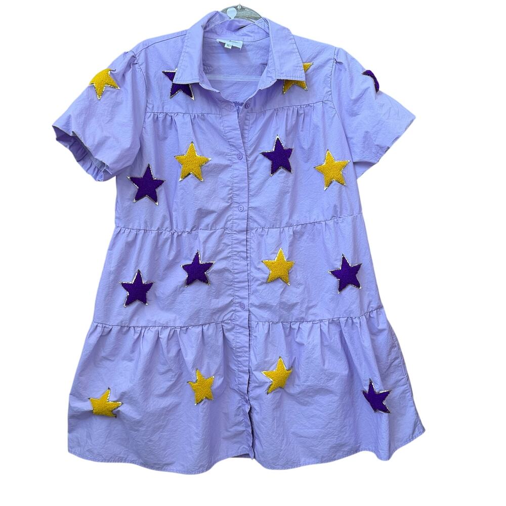 Bell Cher LSU Game Day Dress Stars Size XL Boutique Purple Yellow Gold